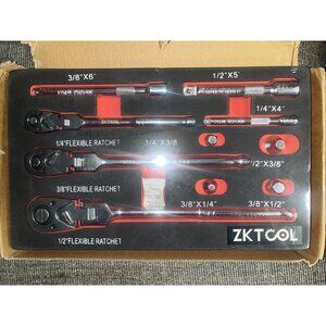 10PC Flex Head Ratchet Set, 1/4", 3/8", 1/2" Drive, Swivel Head Ratchet Wrenc...